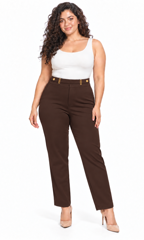 Leggings Plus Size de Tiro Alto con Herraje y Ajuste Elástico