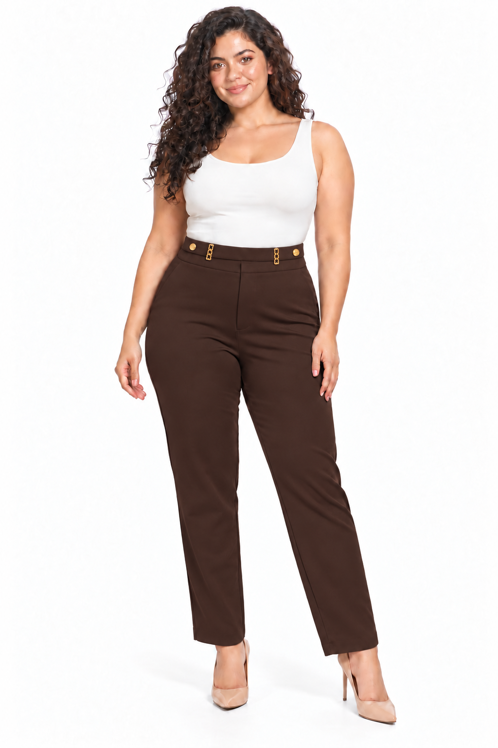 Leggings Plus Size de Tiro Alto con Herraje y Ajuste Elástico