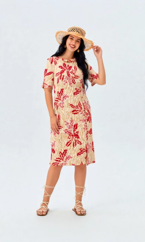 Vestido mujer manga corta estampada