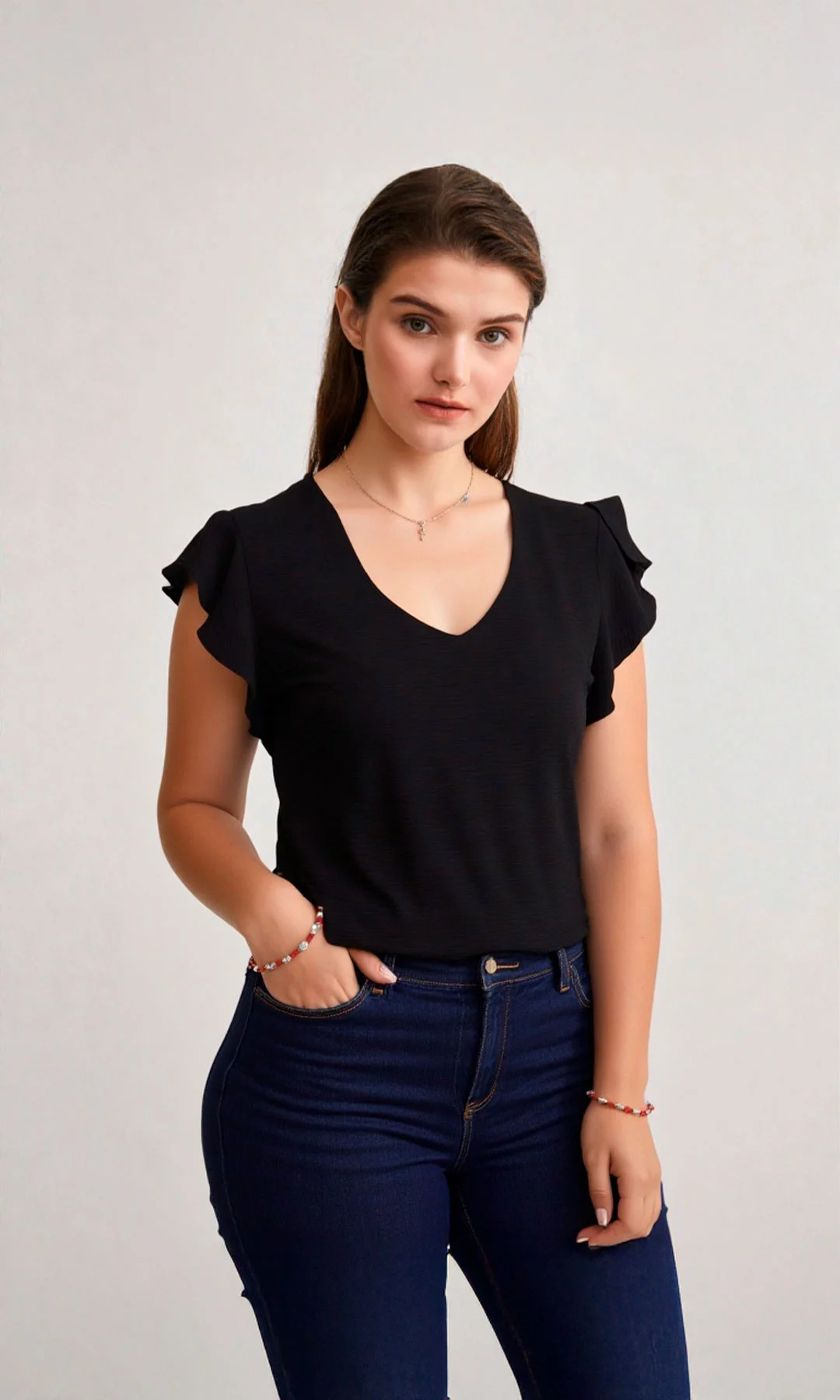 Blusa mujer manga sisa unicolor - Imagen 2