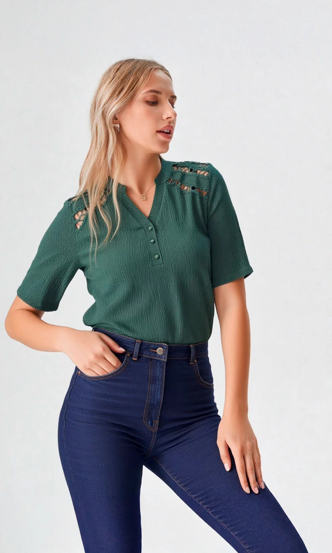 Blusa mujer manga corta unicolor - Imagen 4