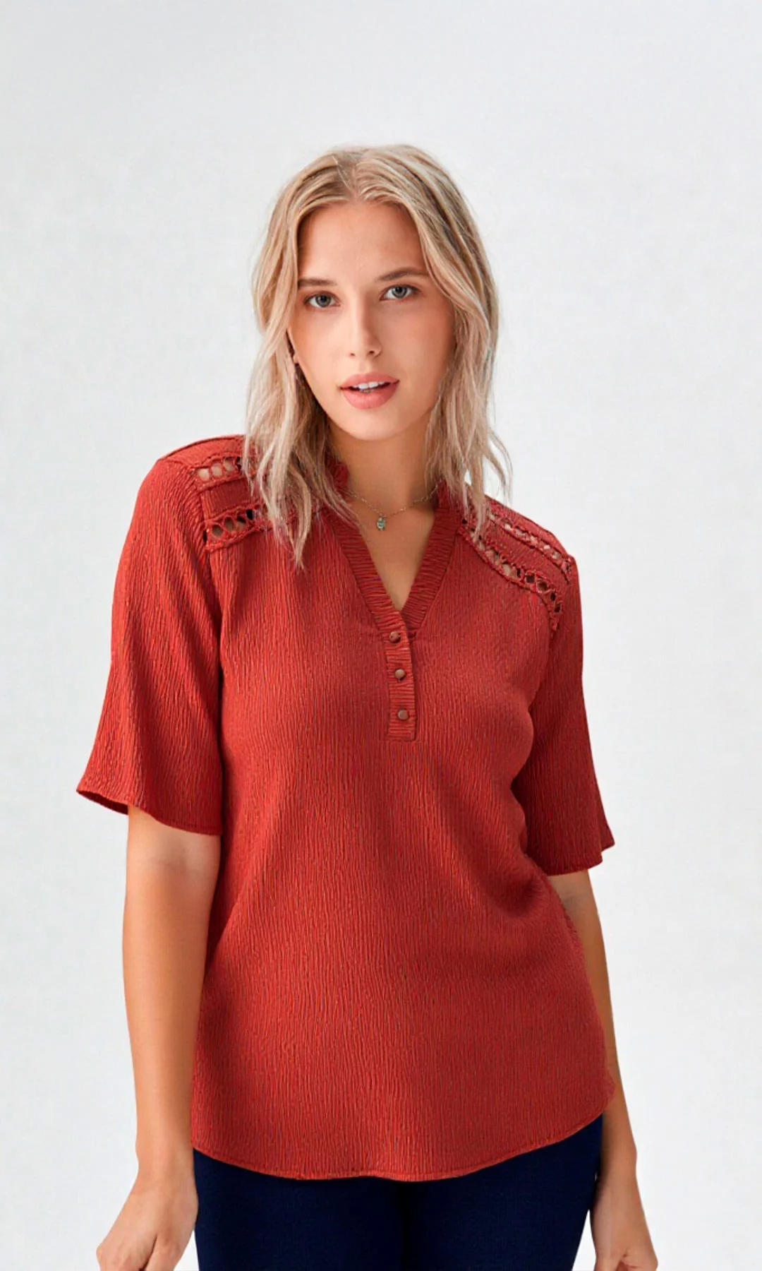 Blusa mujer manga corta unicolor - Imagen 8