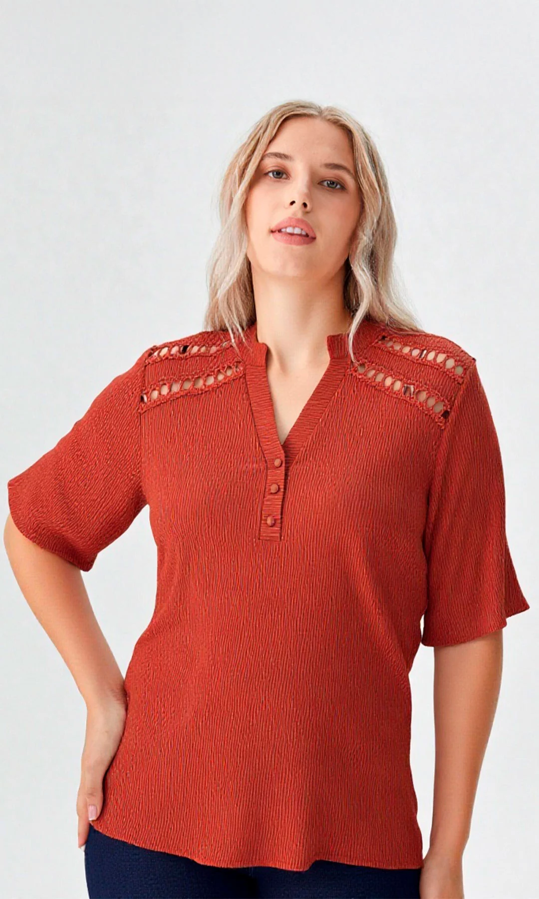 Blusa mujer manga corta unicolor - Imagen 7