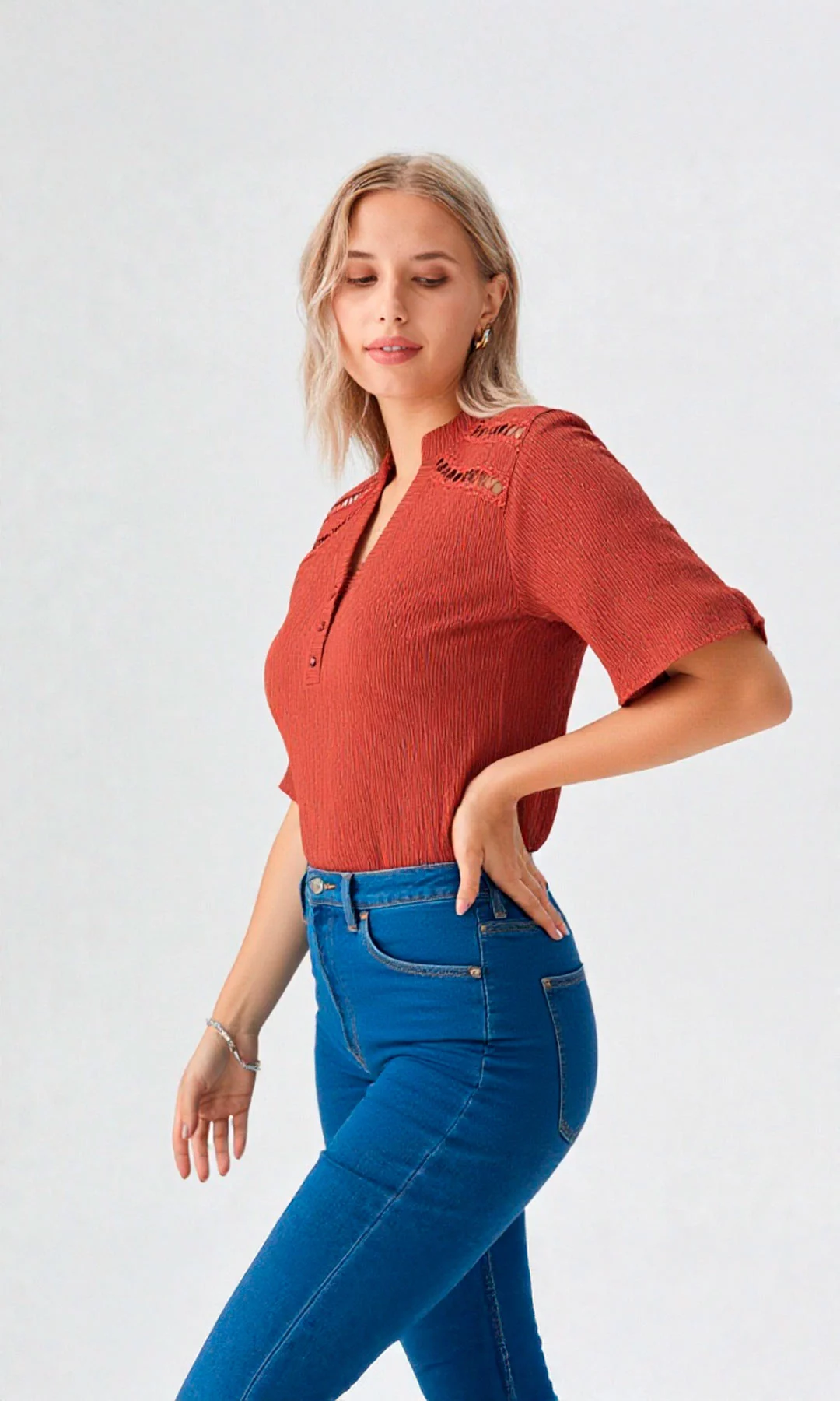 Blusa mujer manga corta unicolor - Imagen 9