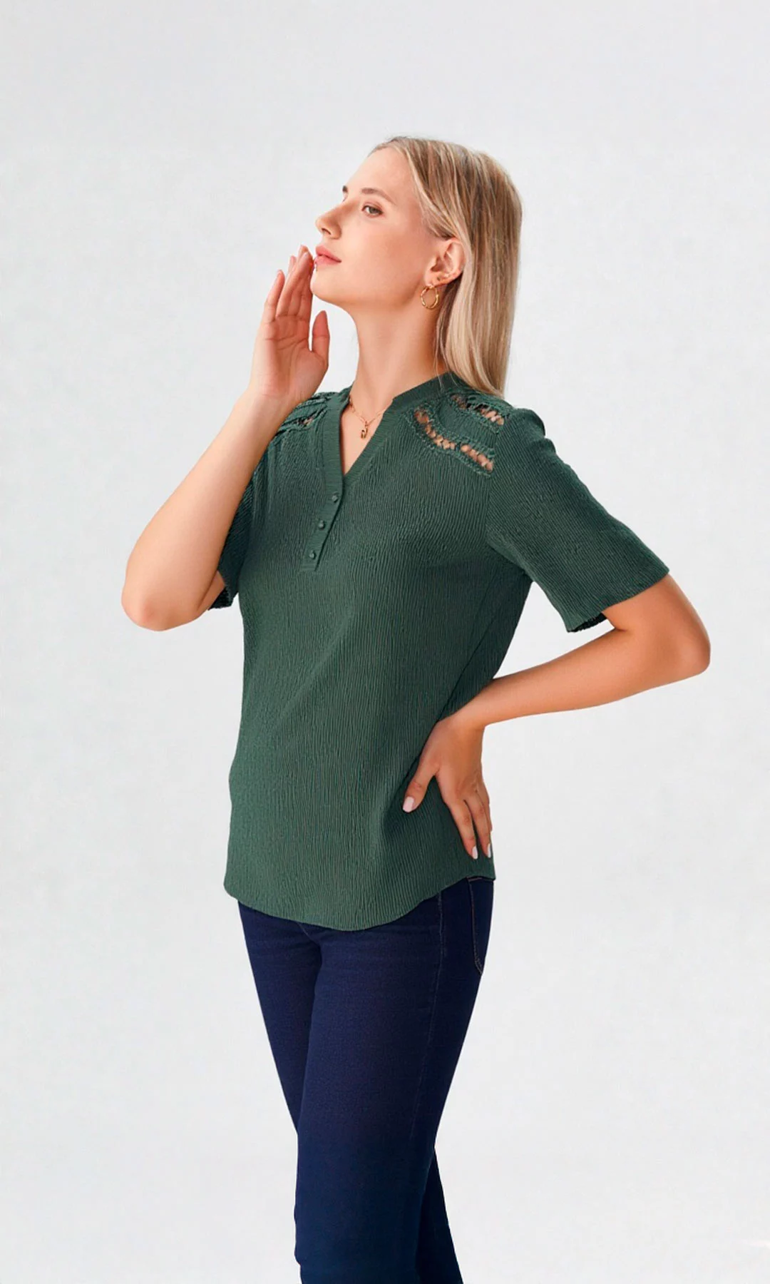 Blusa mujer manga corta unicolor - Imagen 5