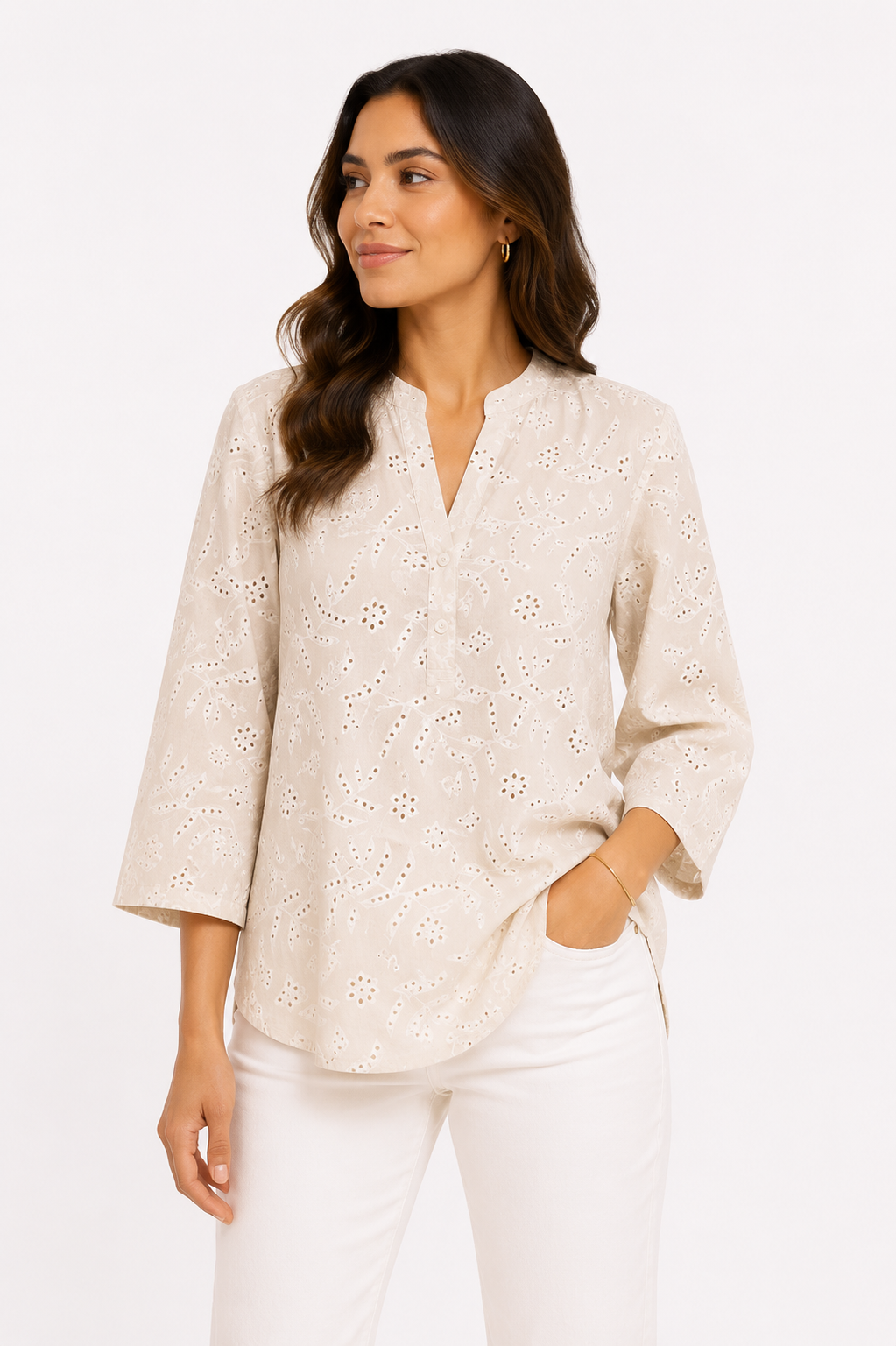 Blusa mujer manga 3/4 unicolor - Imagen 2
