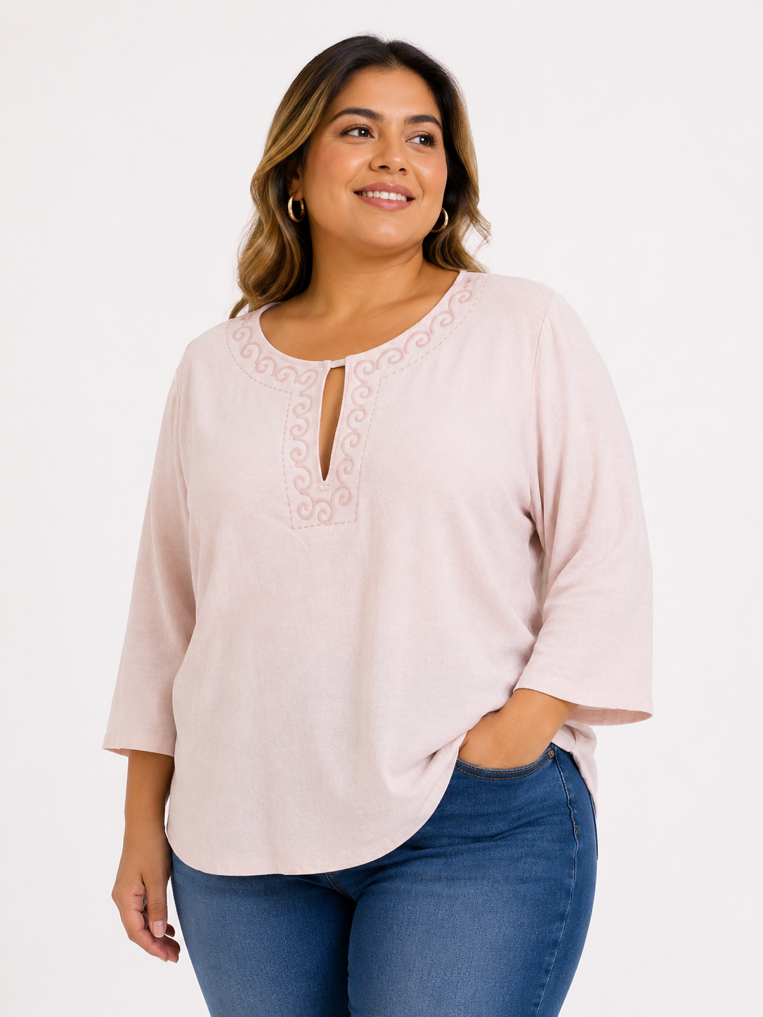 Blusa mujer manga 3/4 unicolor - Imagen 3