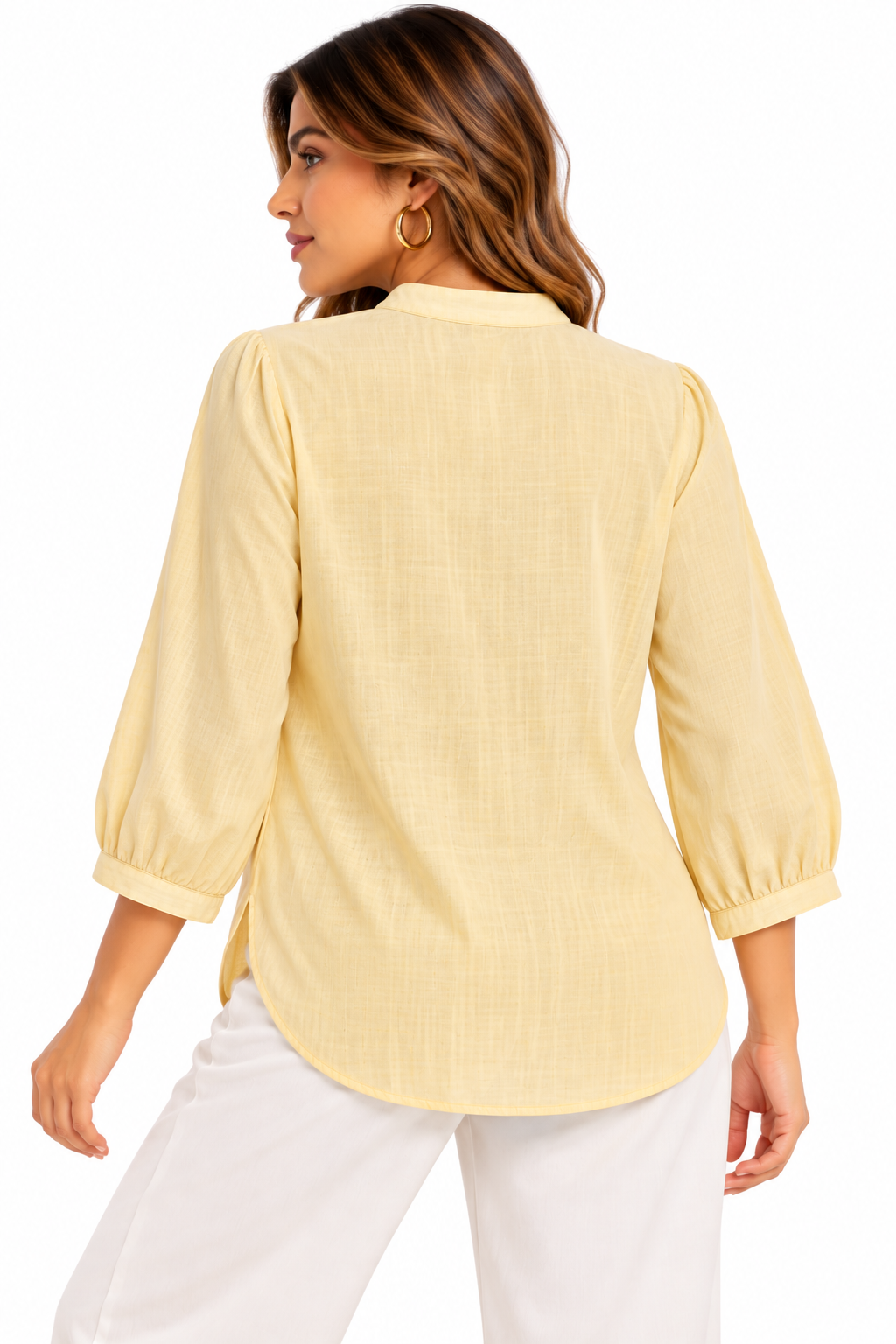Blusa Camisera para Mujer de Aspecto Lino con Insertos de Encaje y Escote V - Imagen 14