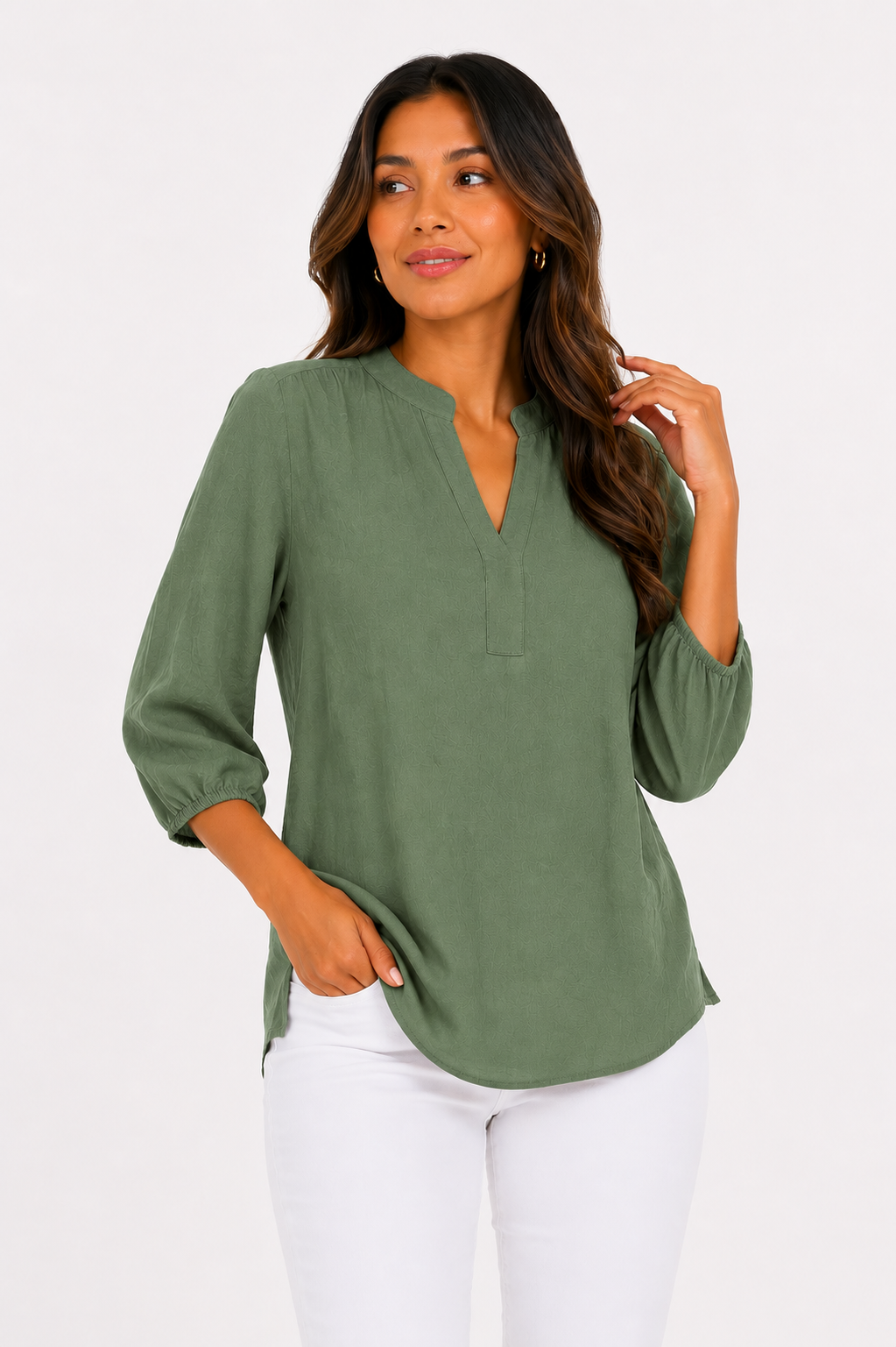Blusa mujer manga 3/4 unicolor - Imagen 2