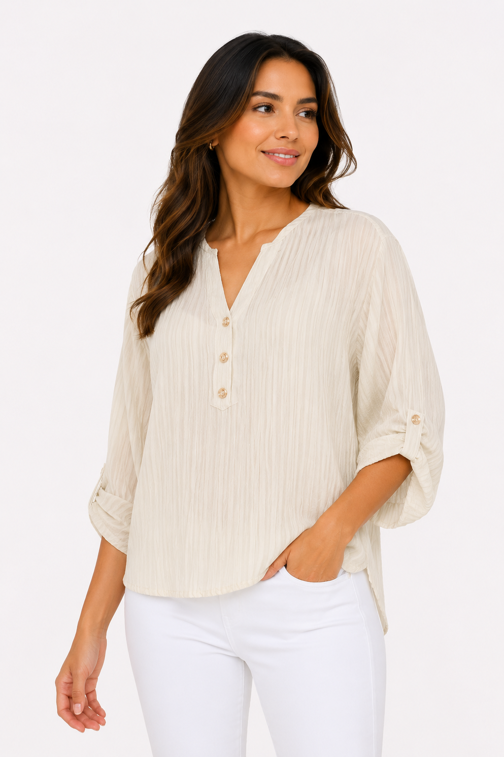 Blusa mujer manga 3/4 unicolor - Imagen 3