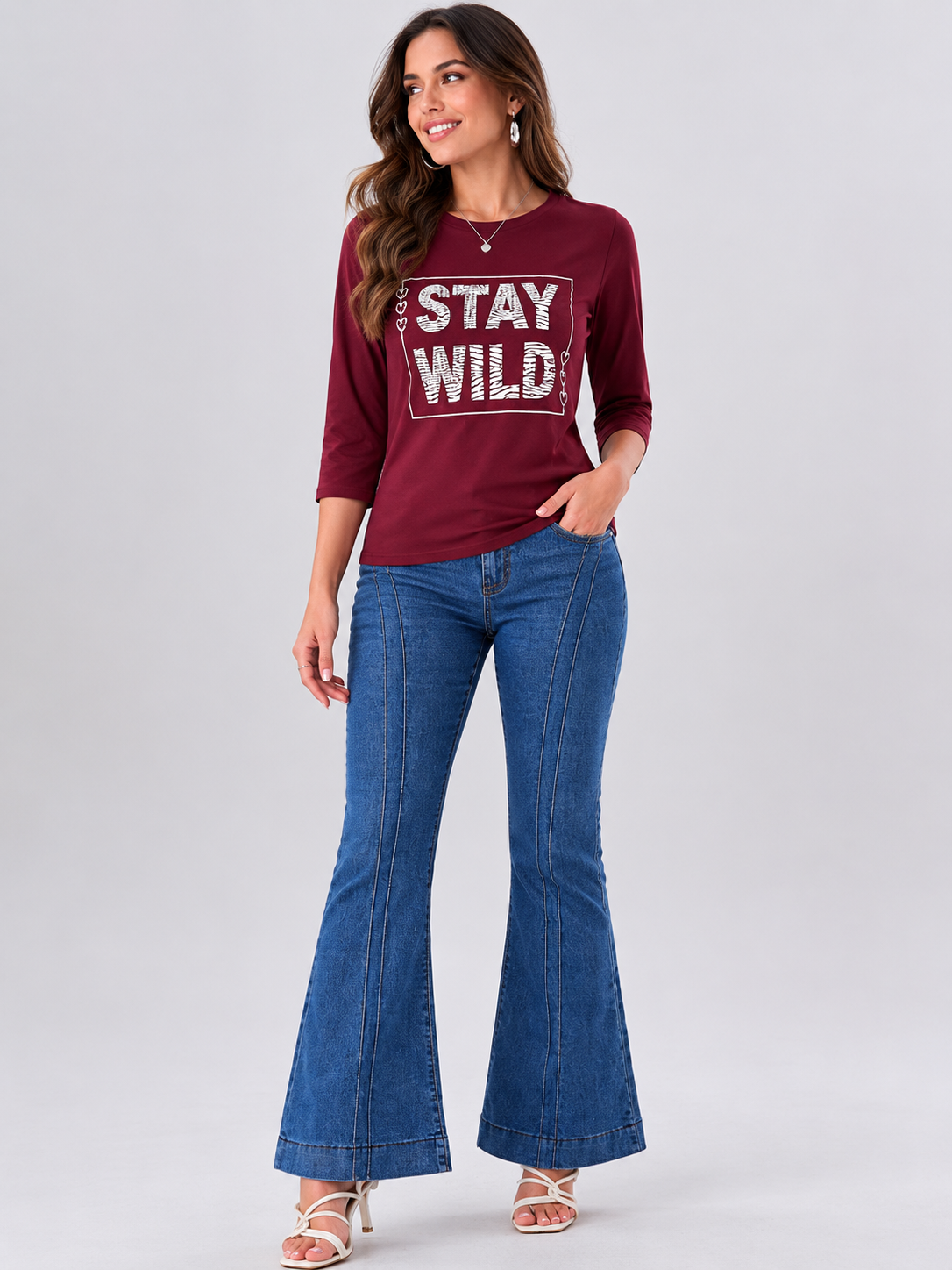 Camiseta mujer manga 3/4 estampada - Imagen 2