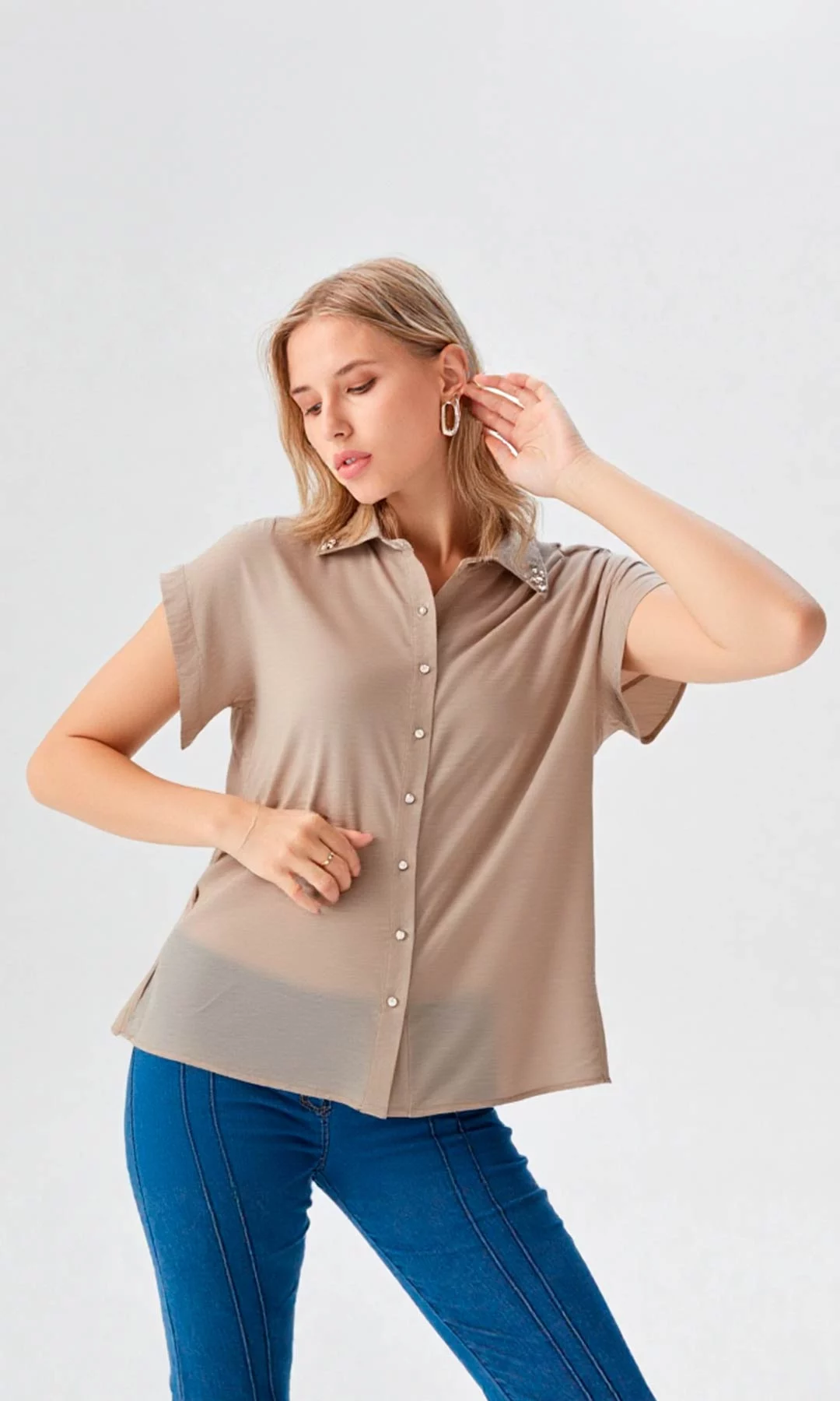 Blusa mujer manga corta unicolor - Imagen 6
