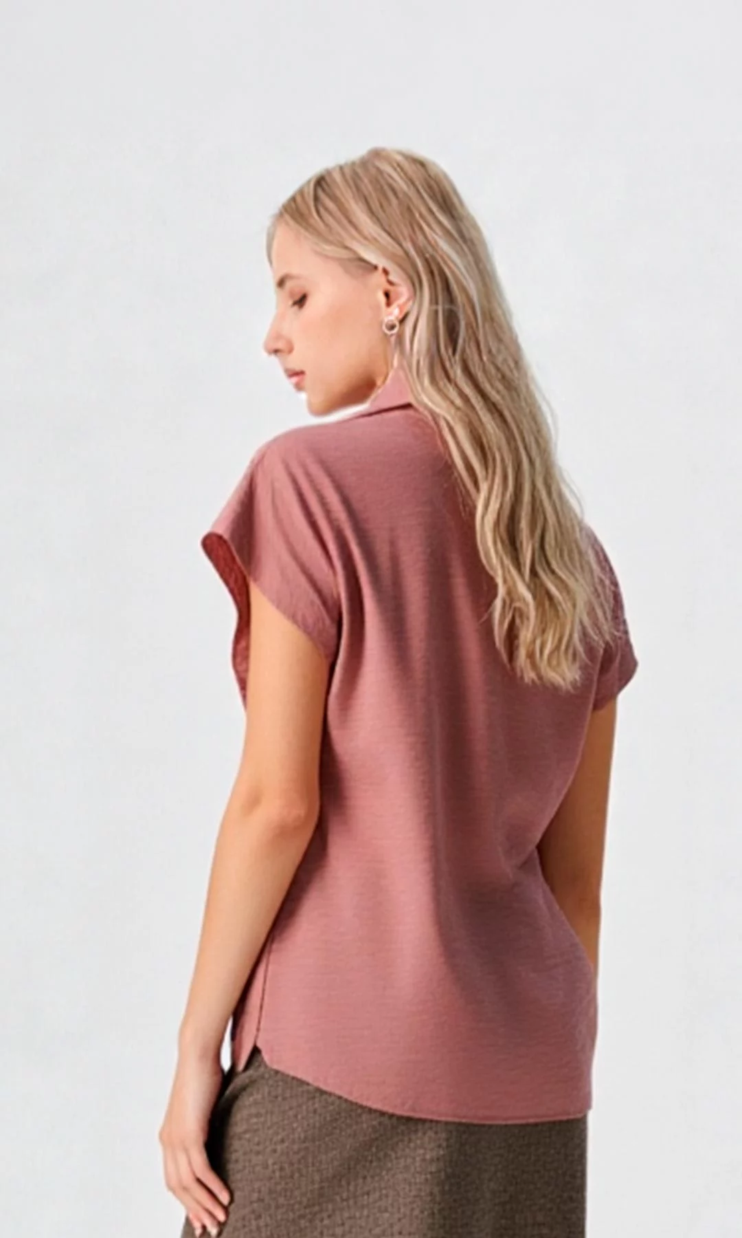 Blusa mujer manga corta unicolor - Imagen 3