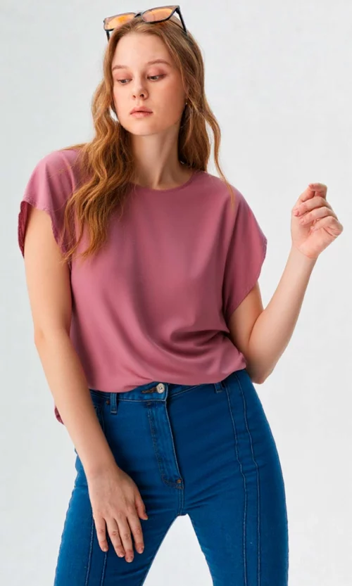 Blusa mujer manga corta unicolor