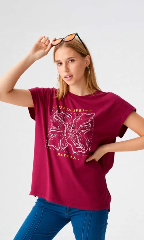 Camiseta mujer manga corta estampada
