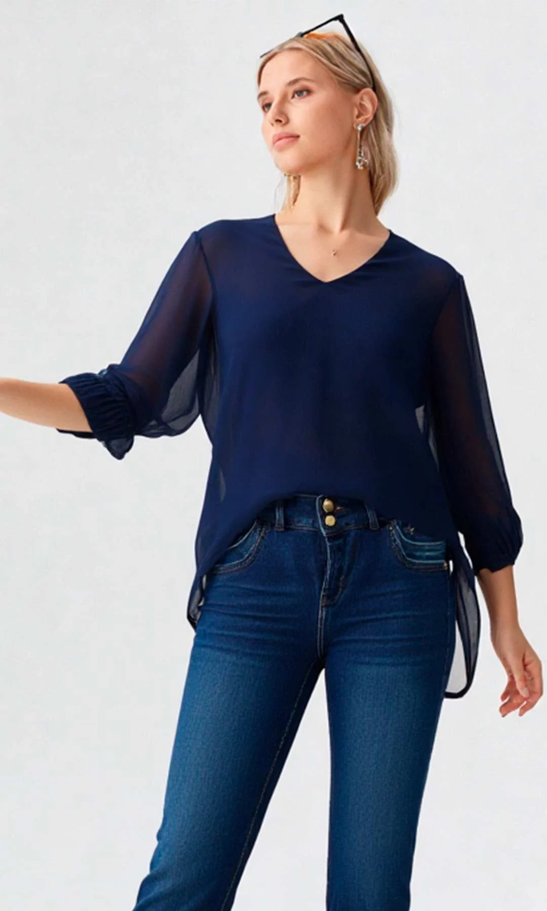 Blusa mujer manga 3/4 unicolor - Imagen 4