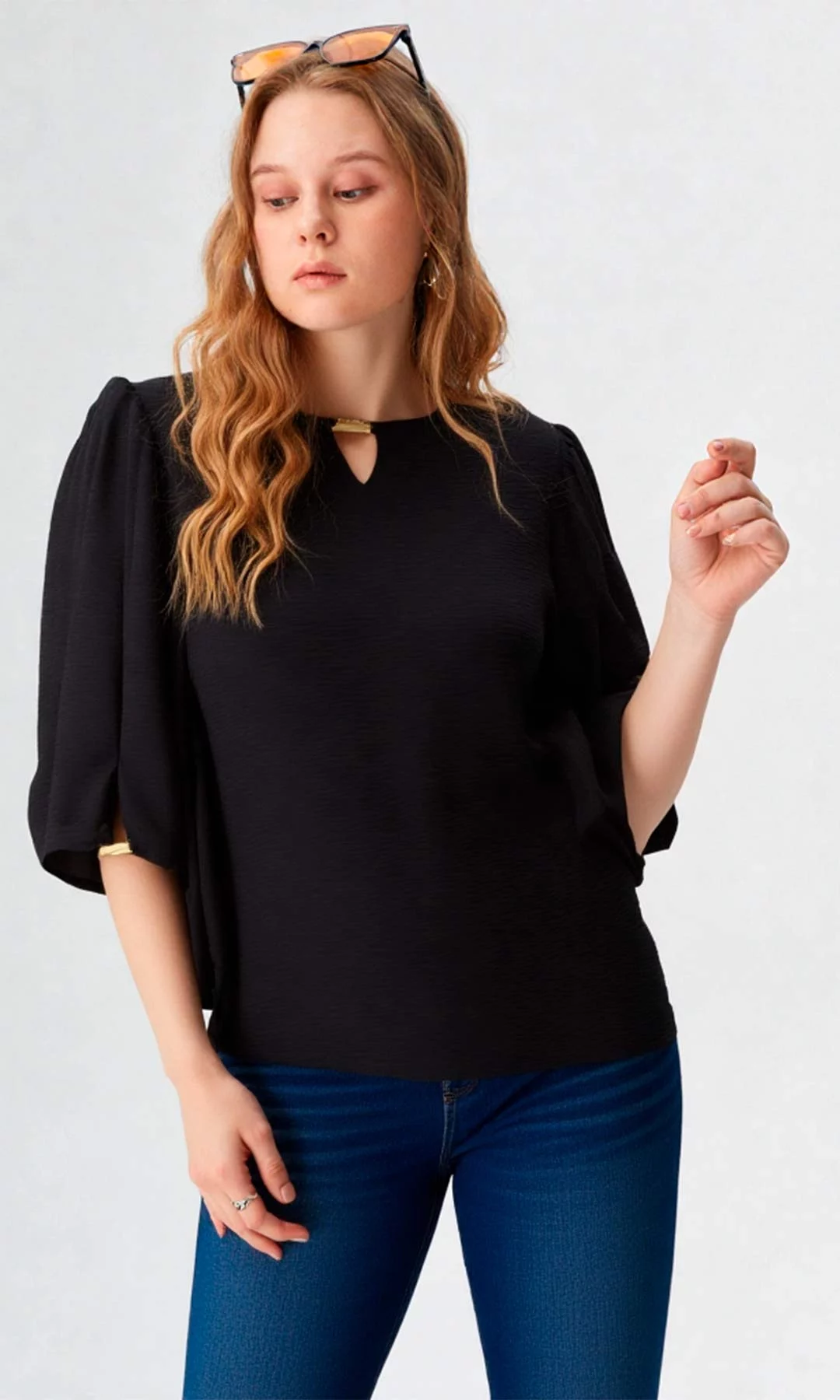 Blusa mujer manga 3/4 unicolor - Imagen 4