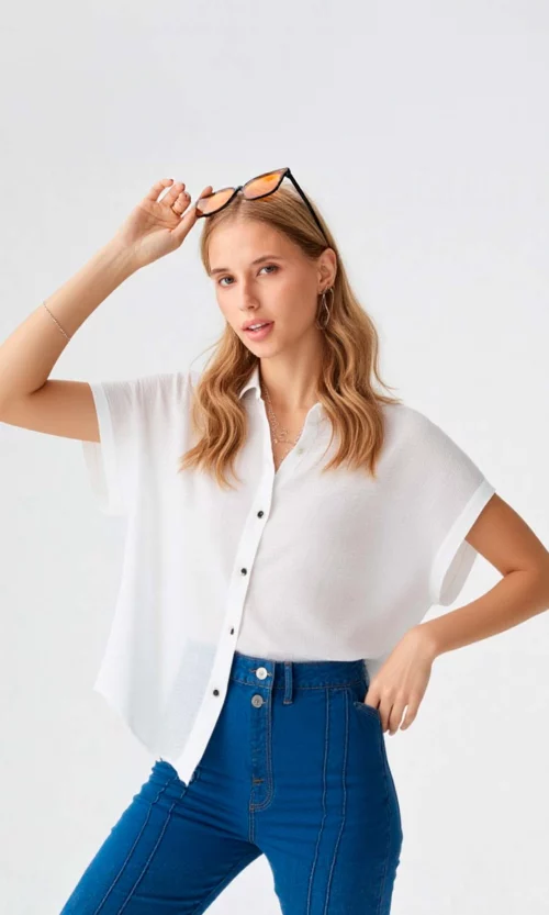 Blusa mujer manga corta unicolor