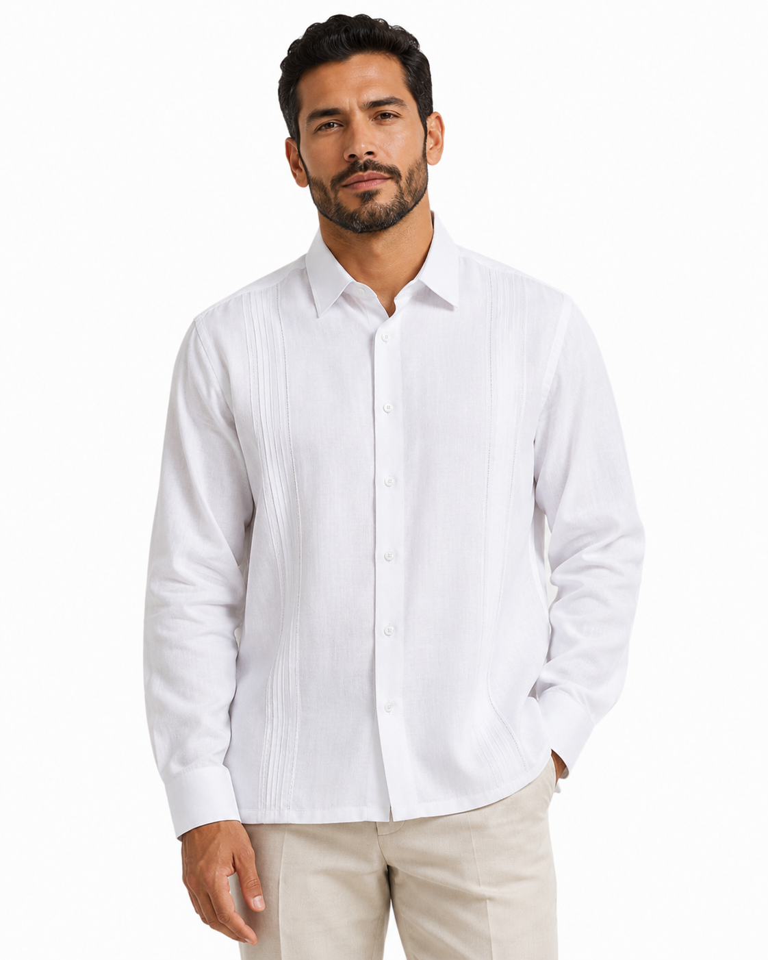 Guayabera hombre manga larga unicolor - Imagen 2