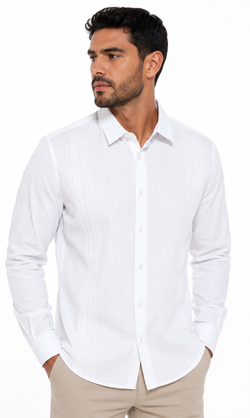 Guayabera hombre manga larga unicolor