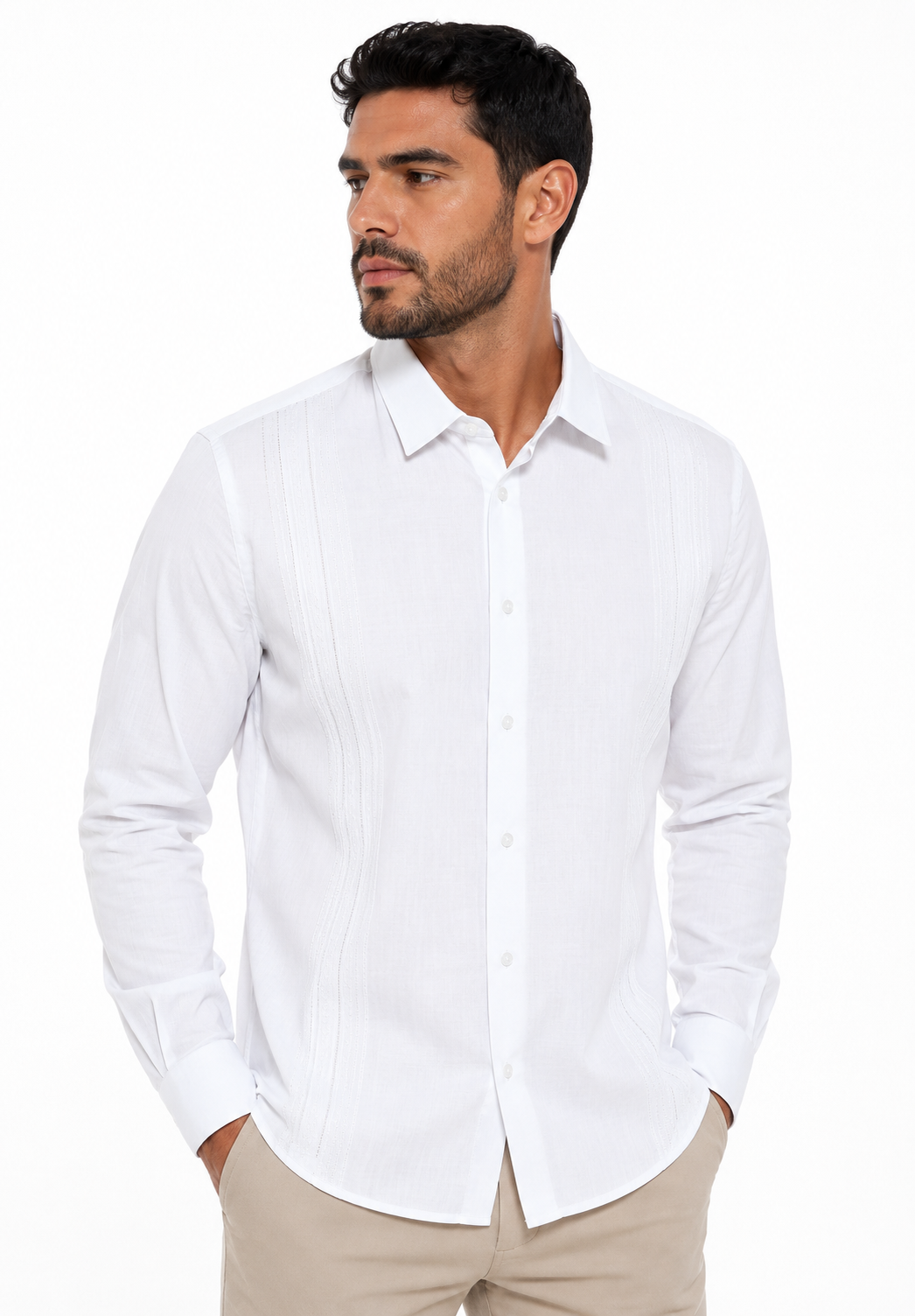 Guayabera hombre manga larga unicolor