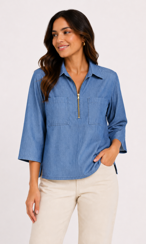Blusa mujer manga 3/4 unicolor