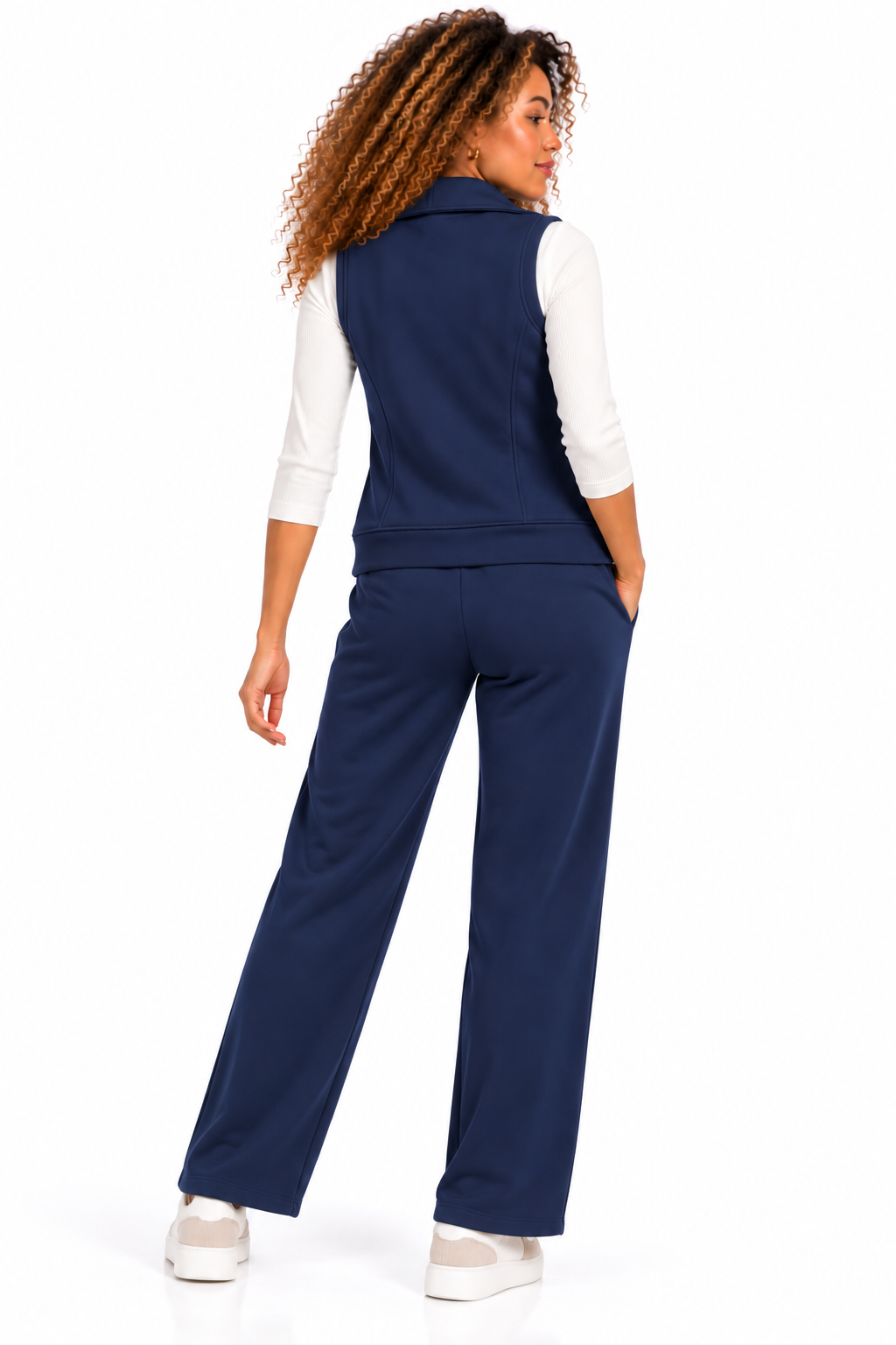 Sudadera para Mujer de 3 Piezas: Chaleco con Cierre, Camiseta de Manga 3/4 y Pantalón Bota Ancha - Imagen 6