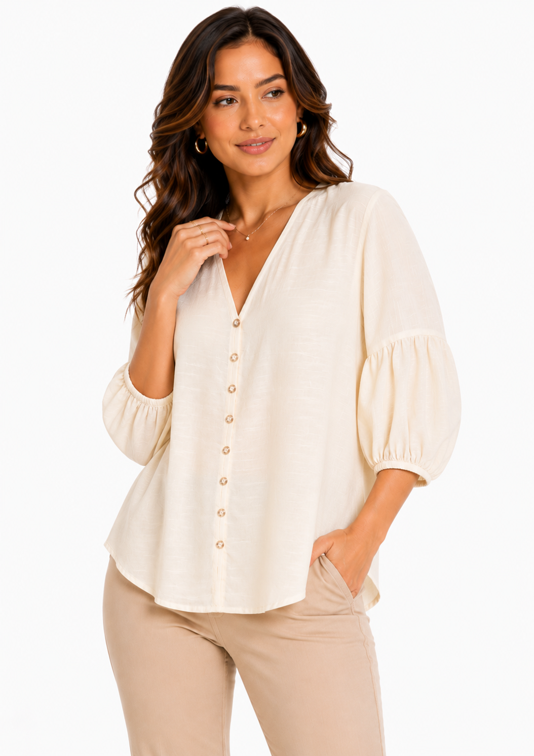 Blusa mujer manga 3/4 unicolor - Imagen 7