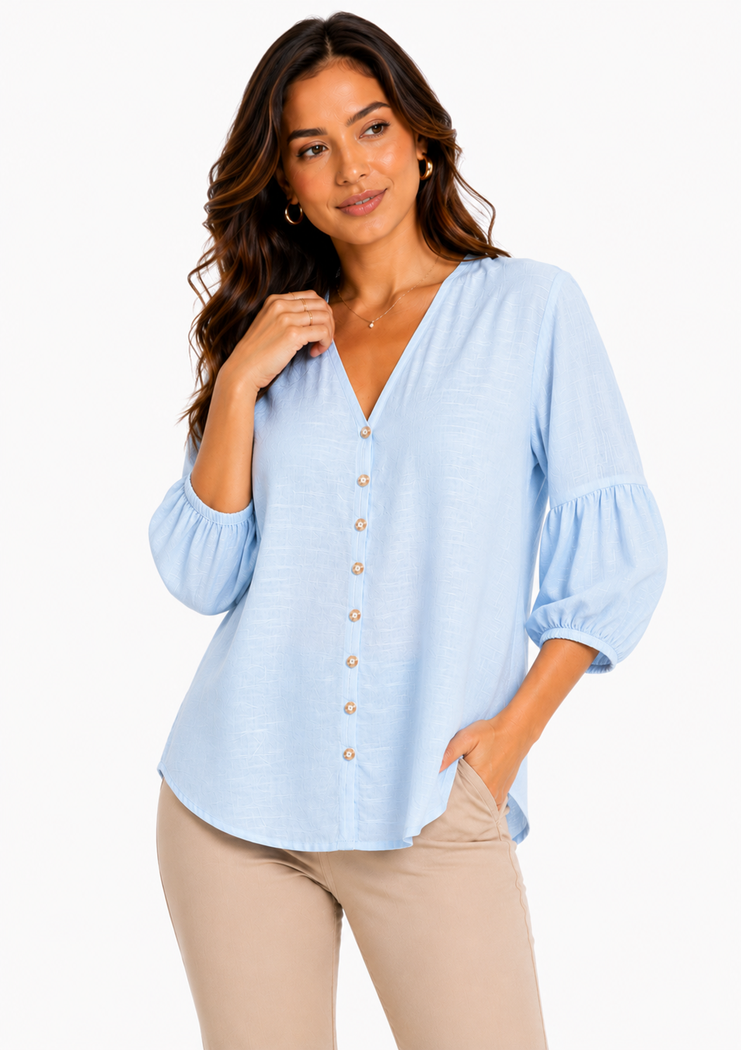 Blusa mujer manga 3/4 unicolor - Imagen 5