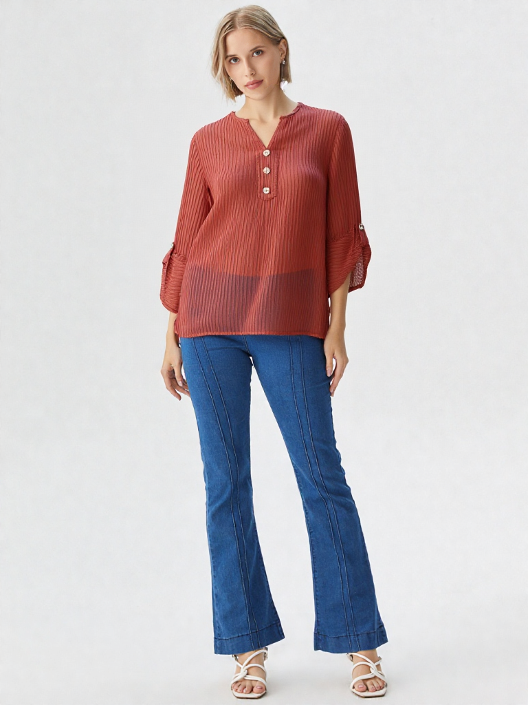 Blusa mujer manga 3/4 unicolor - Imagen 2