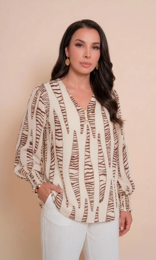 Blusa mujer manga larga estampada