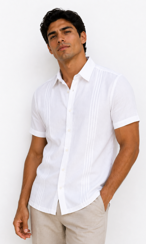 Guayabera hombre manga corta unicolor