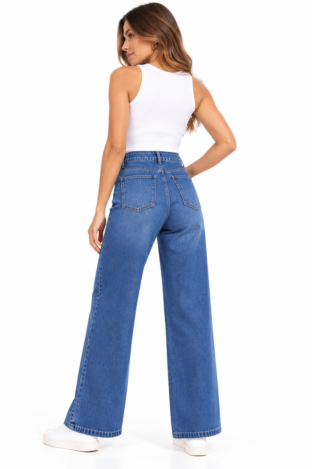 Jean Wide Leg de Tiro Alto con Bota Doblada Ancha - Imagen 3