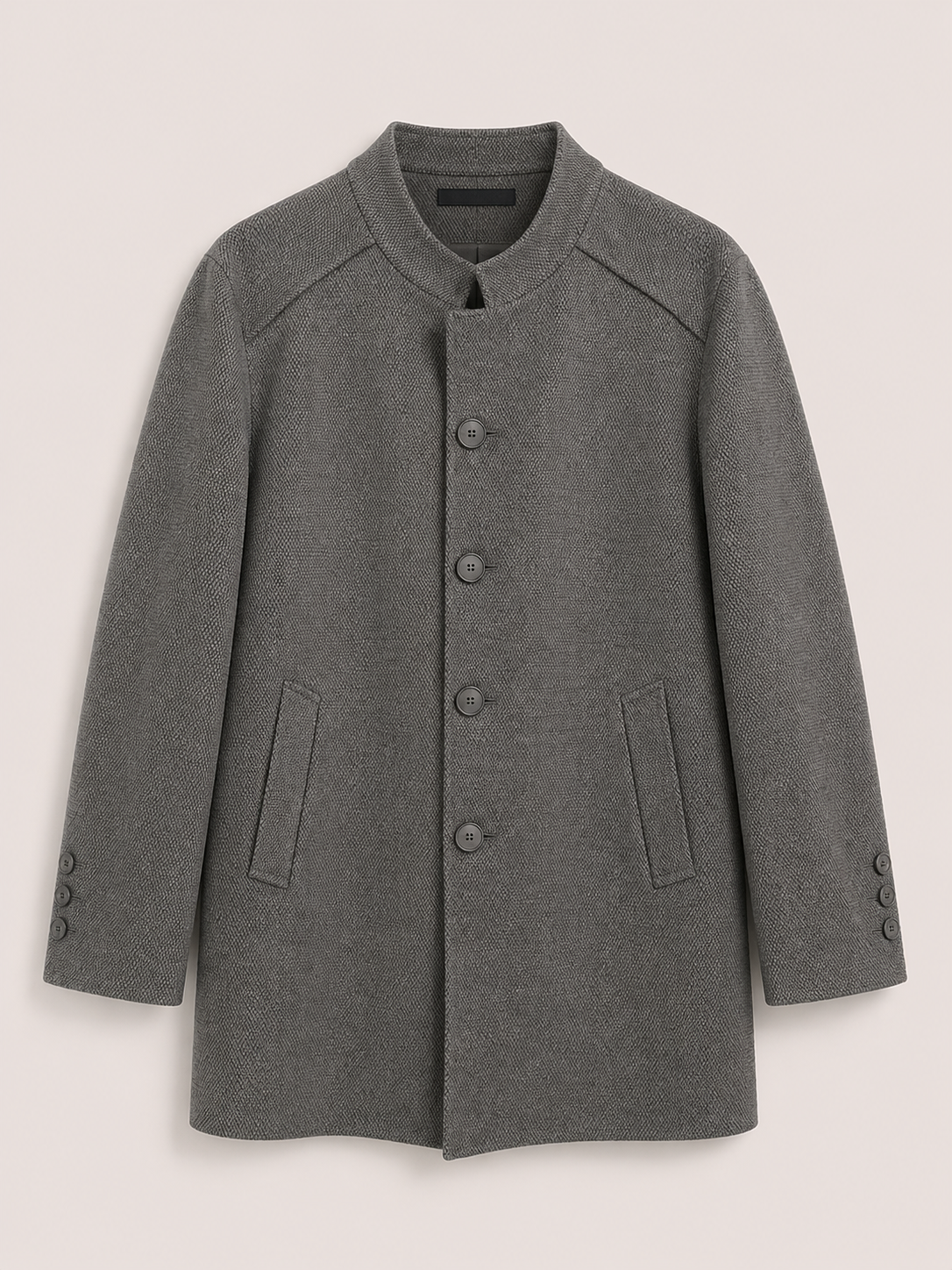 Abrigo Estilo Gabán para Hombre con Cuello Mao y Textura Paño Elegante - Imagen 4
