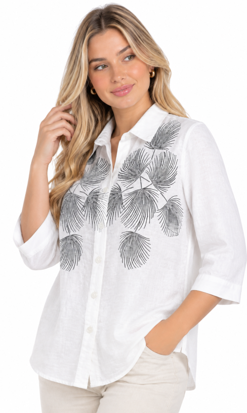 Blusa Camisa para Mujer con Estampado Botánico de Hojas y Mangas 3/4