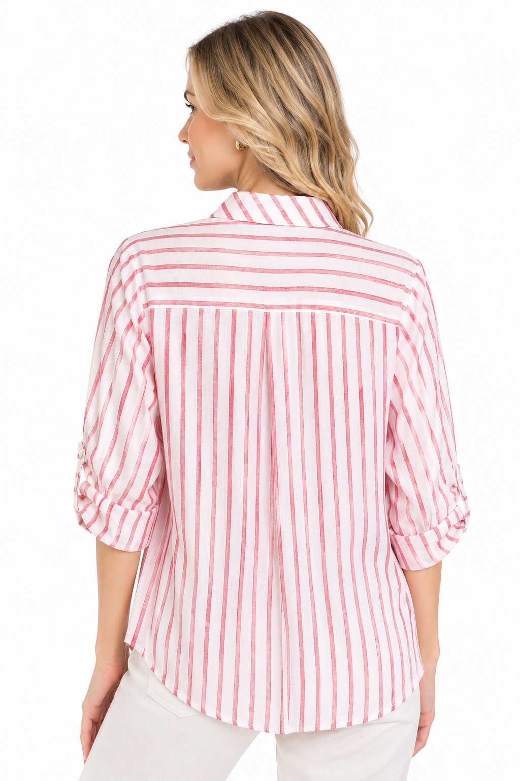 Camisa a Rayas Verticales para Mujer con Manga Ajustable - Imagen 3