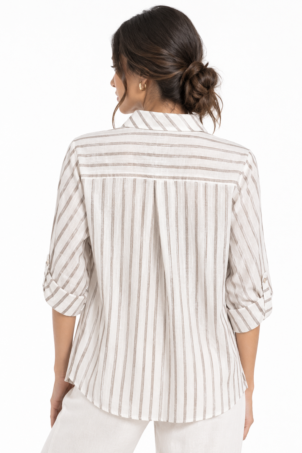 Camisa a Rayas Verticales para Mujer con Manga Ajustable - Imagen 6