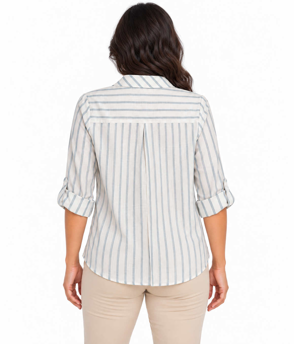 Camisa a Rayas Verticales para Mujer con Manga Ajustable - Imagen 9
