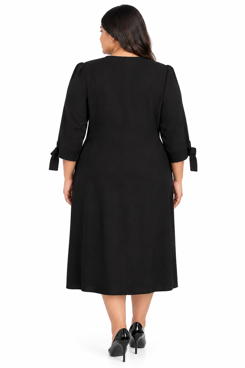 Vestido Plus Size Cruzado de Cóctel con Hebilla Dorada y Mangas 3/4 - Imagen 3