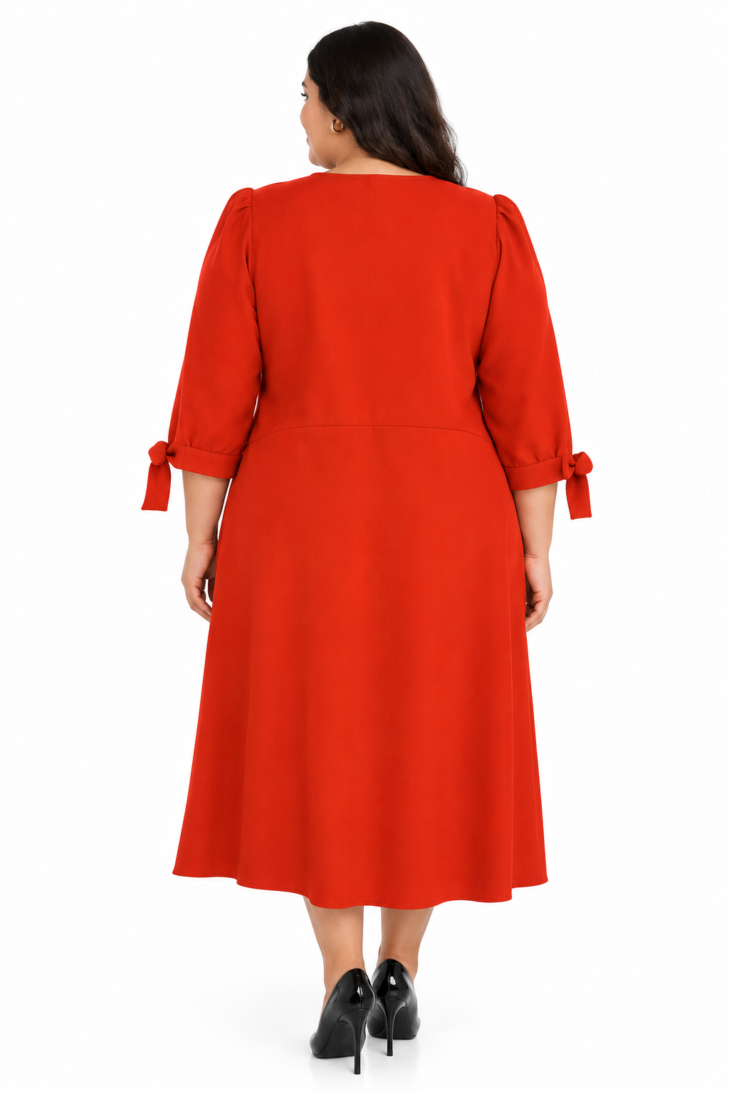 Vestido Plus Size Cruzado de Cóctel con Hebilla Dorada y Mangas 3/4 - Imagen 6