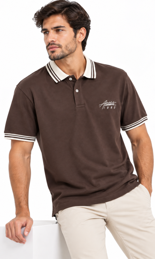 Camiseta Polo para Hombre con Cuello en Contraste y Bordado Tipográfico