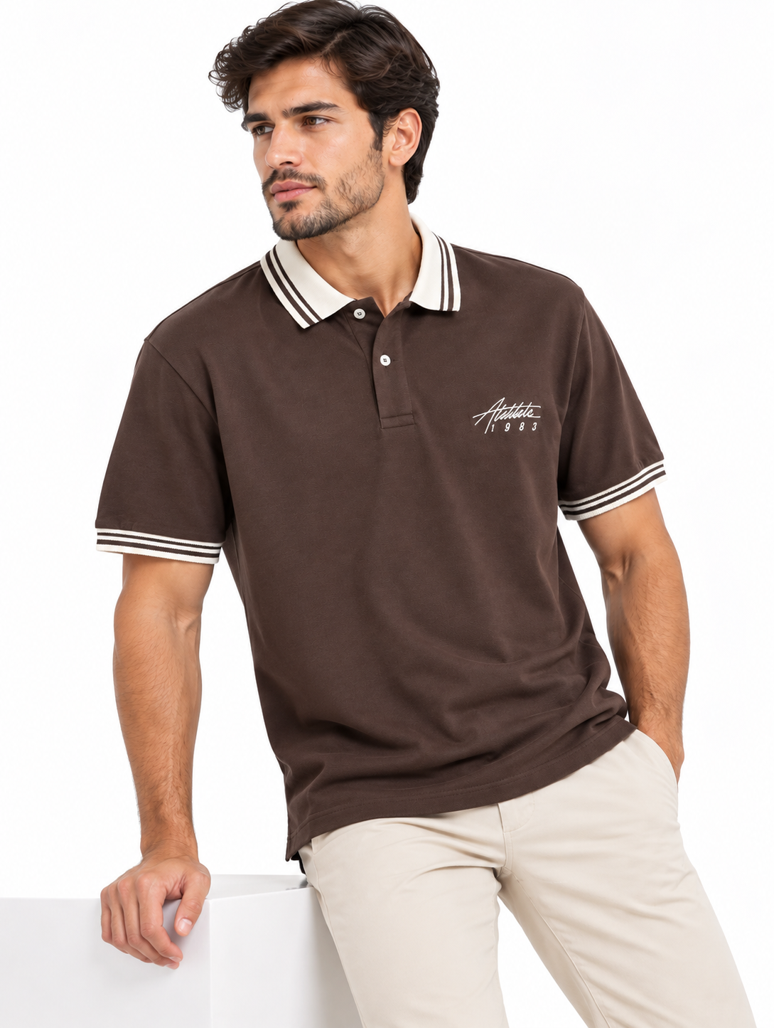 Camiseta Polo para Hombre con Cuello en Contraste y Bordado Tipográfico