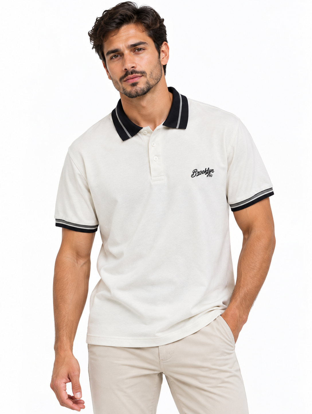 Camiseta Polo para Hombre con Cuello en Contraste y Bordado Tipográfico - Imagen 4