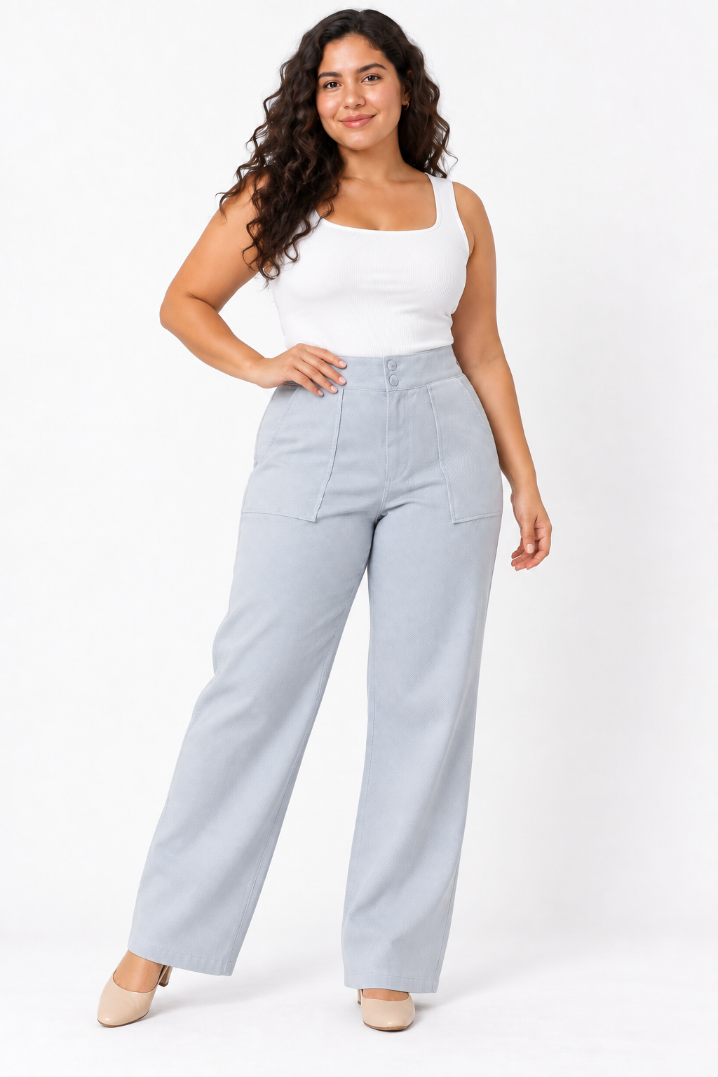 Pantalón Casual Plus Size Tiro Alto con Doble Botón y Bota Recta - Imagen 6