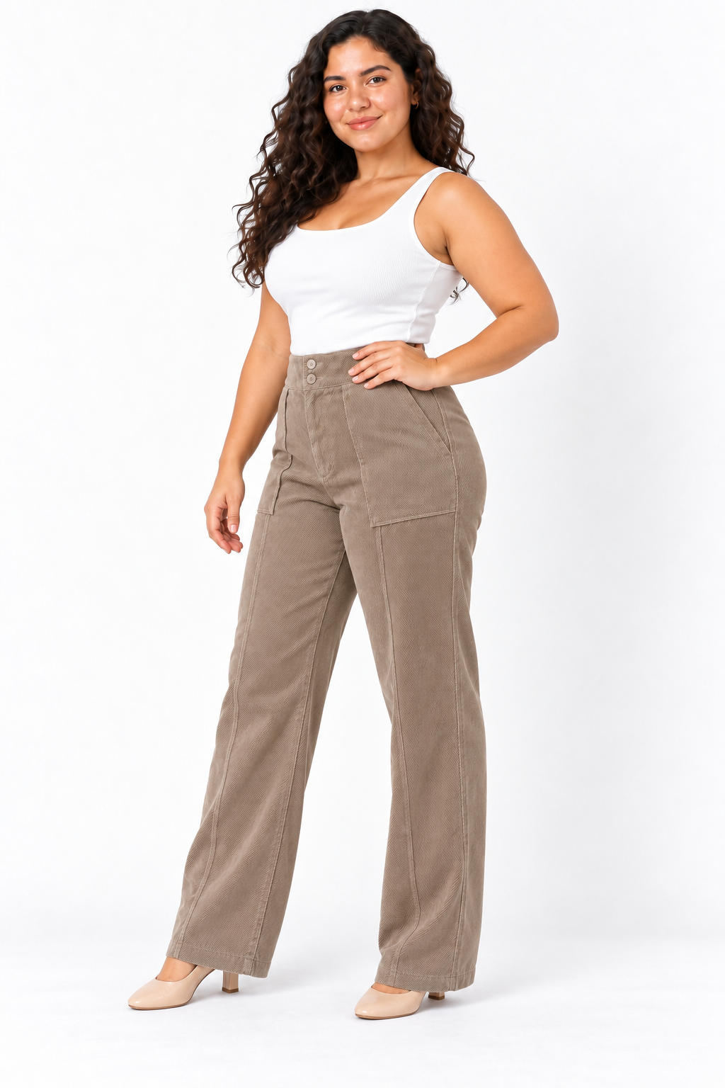 Pantalón Casual Plus Size Tiro Alto con Doble Botón y Bota Recta - Imagen 2
