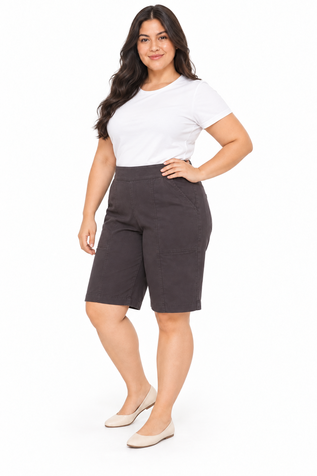 Bermuda Plus Size con Pretina Ancha y Bolsillos de Parche - Imagen 3