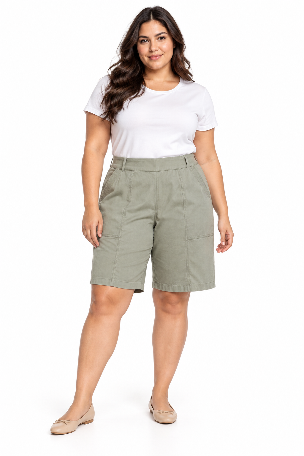 Bermuda Plus Size con Pretina Ancha y Bolsillos de Parche - Imagen 5