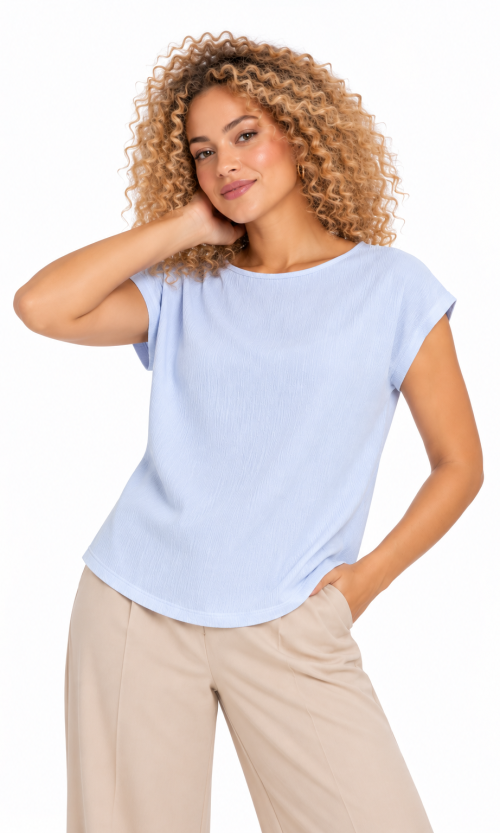 Camiseta Básica de Manga Corta Kimono con Textura Suave