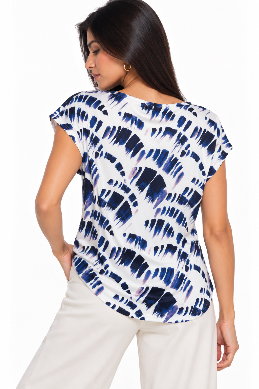 Camiseta Manga Corta con Estampado Bátik Abstracto y Cuello Hamaca - Imagen 3