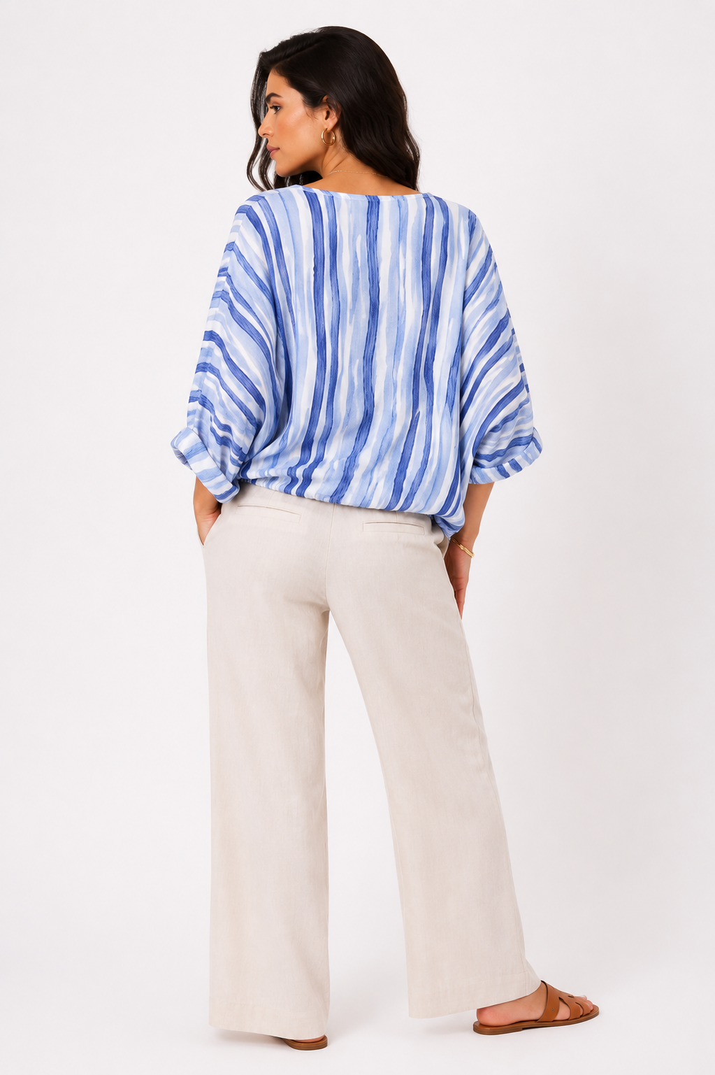Blusa Oversize a Rayas con Mangas 3/4 y Escote en V - Imagen 6